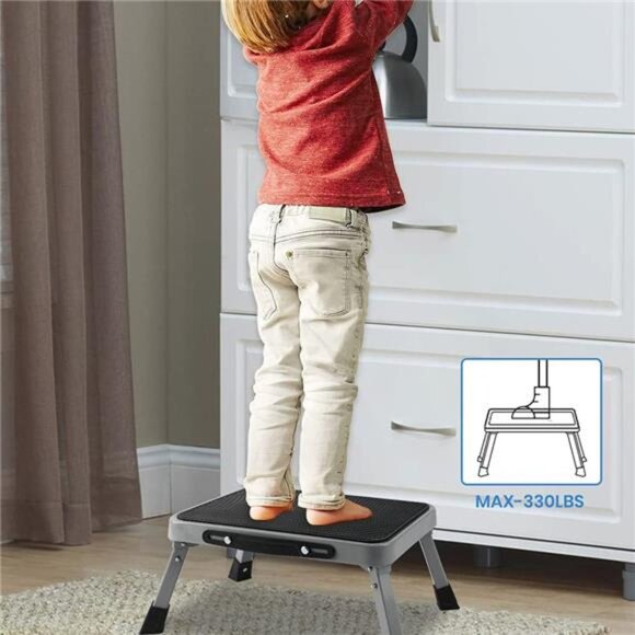 1-Step 330lbs Capacity Folding Metal Step Stool, Portable Step Ladder, Non Slip - Picture 2 of 7